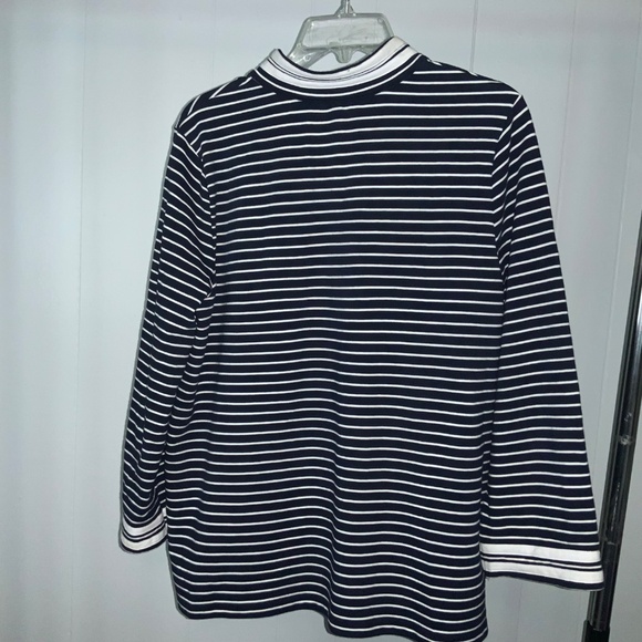 Talbots Navy White stripe tunic top Sz LP Cotton Stretch Knit Nautical cottage - Picture 4 of 5